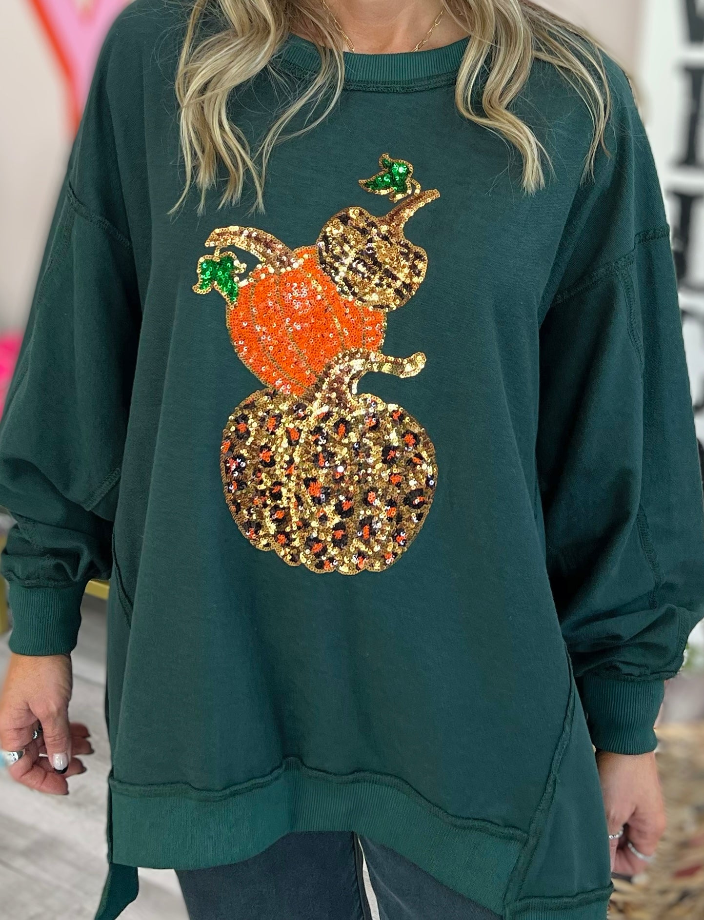 Sequin Pumpkin Stack Sweatshirt