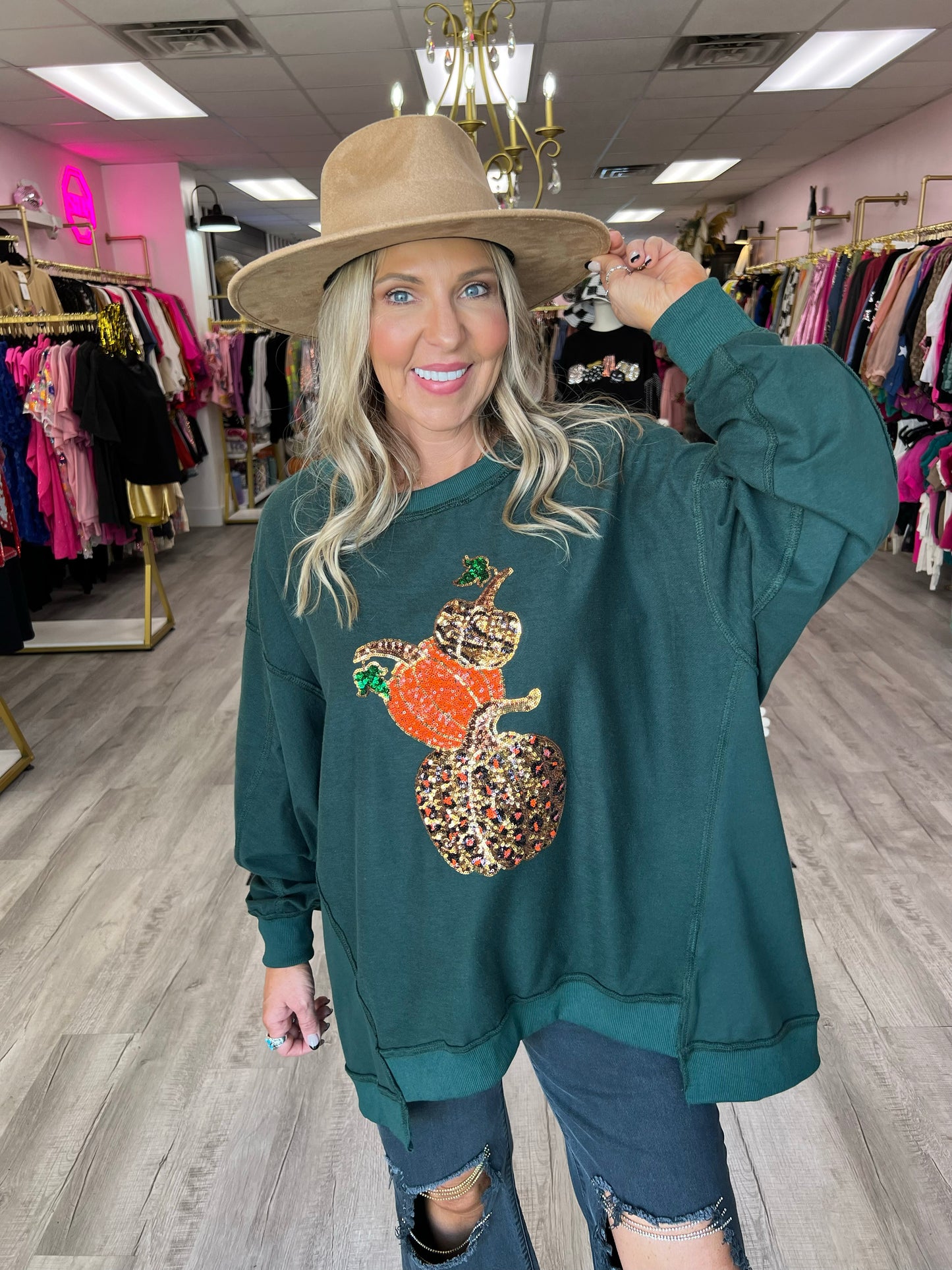 Sequin Pumpkin Stack Sweatshirt