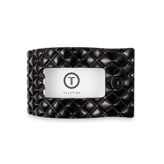 Jet Black Quilted Flat Rectangle Hair Clip