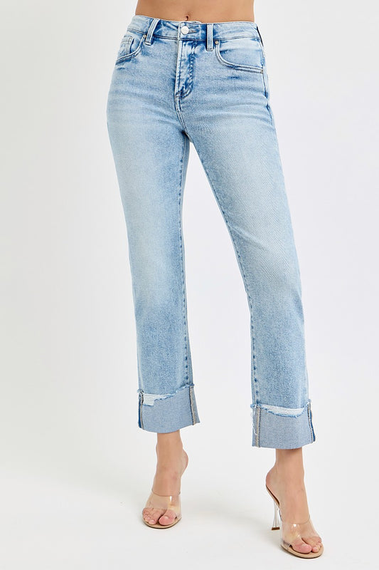 Risen Straight Cuffed Jeans
