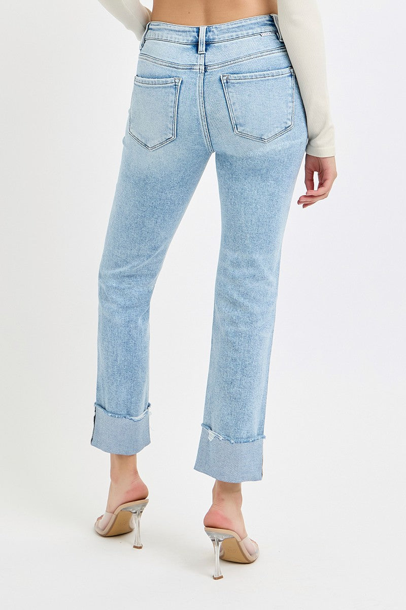 Risen Straight Cuffed Jeans