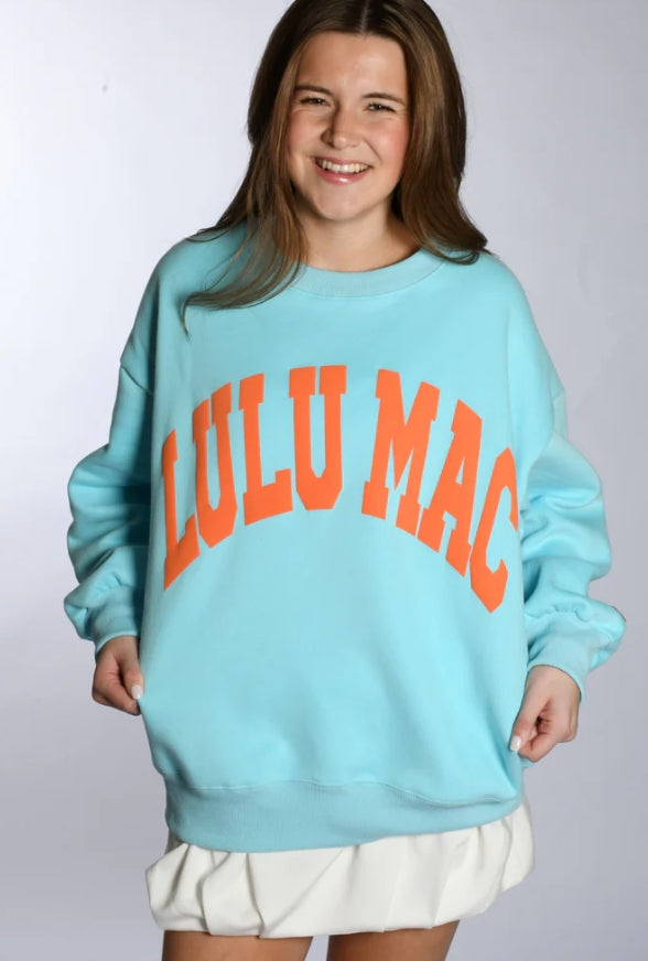 LULU MAC Sweatshirt: Light Blue/Coral
