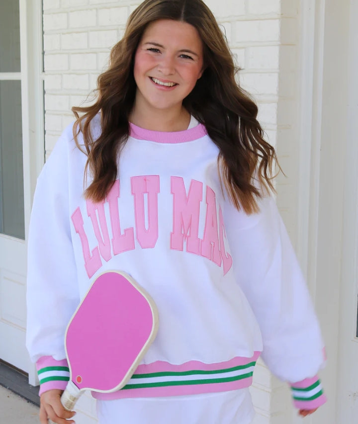 LULU MAC Sweatshirt: White/Pink Stitch