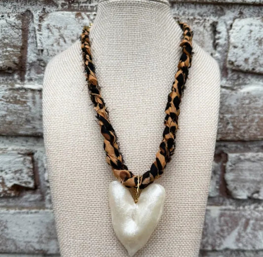 Leopard Bandana with Chunky Heart Necklace
