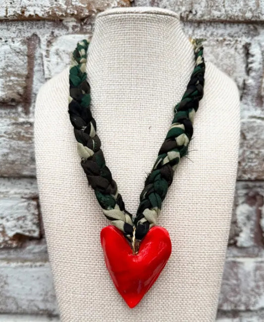 Camo Bandana with Chunky Heart Necklace