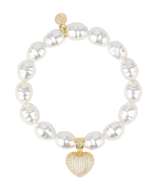 BuDhaGirl Pearl White Pave Heart Bracelet