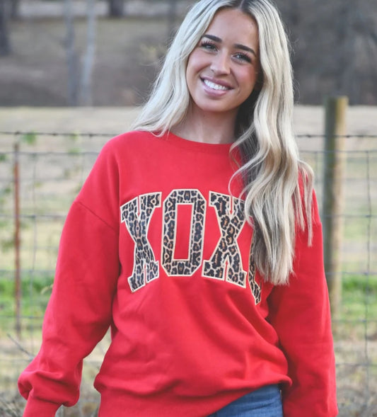 LULU MAC: Red Sweatshirt with Leopard XOXO