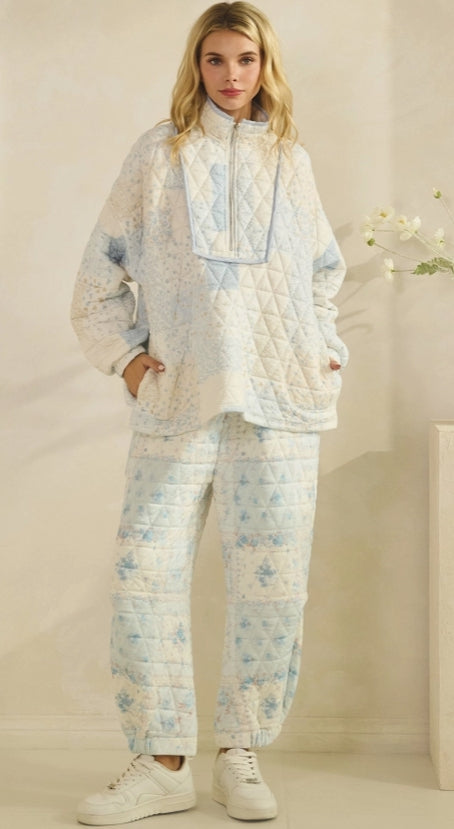 Quilted Blue Patchwork Set