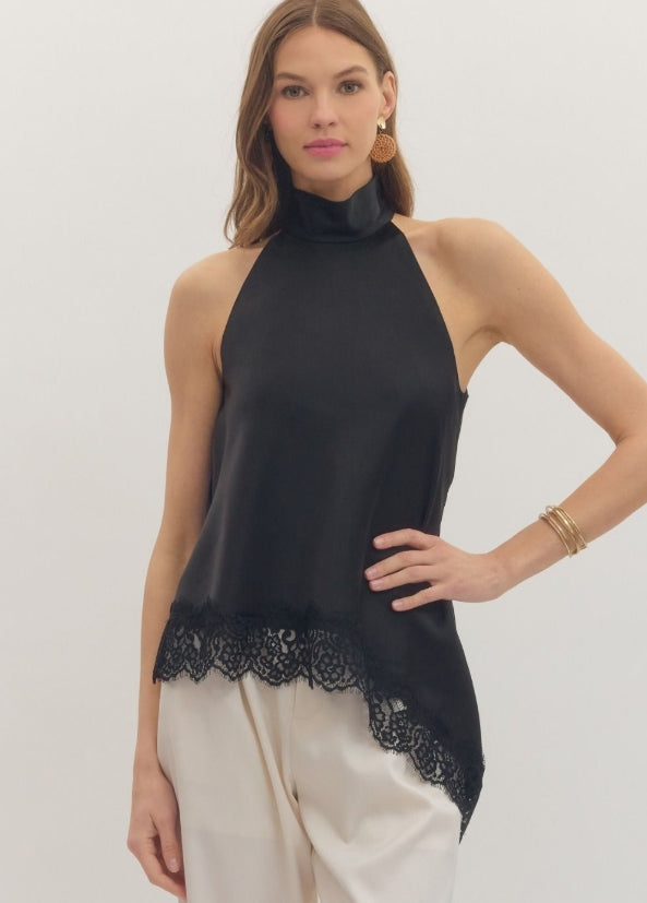 Asymmetrical Lace Trim Top