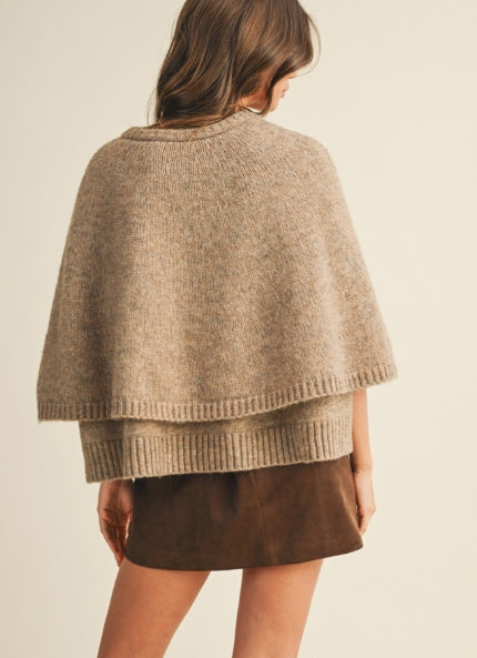 Button Closure Sweater Cape Cardigan