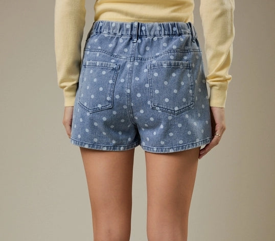 High Waist Polka Dot Denim Shorts