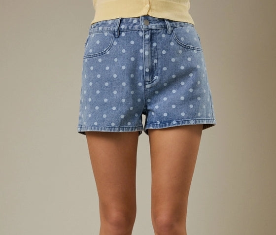 High Waist Polka Dot Denim Shorts