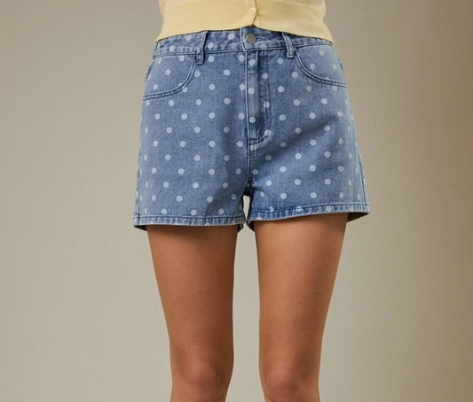High Waist Polka Dot Denim Shorts