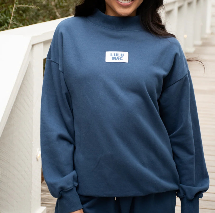 LULU MAC Terry Cloth Mock Neck: Navy