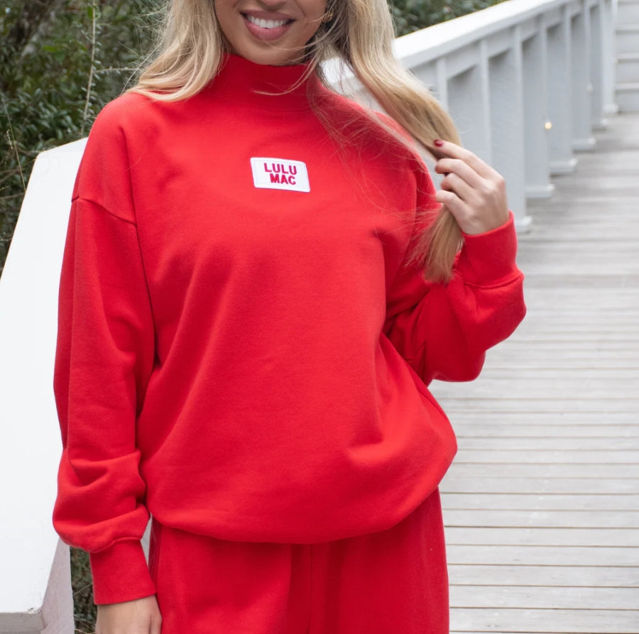 LULU MAC Terry Cloth Mock Neck: Red
