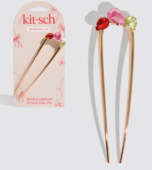 Holiday Gemstone French Hair Pin
