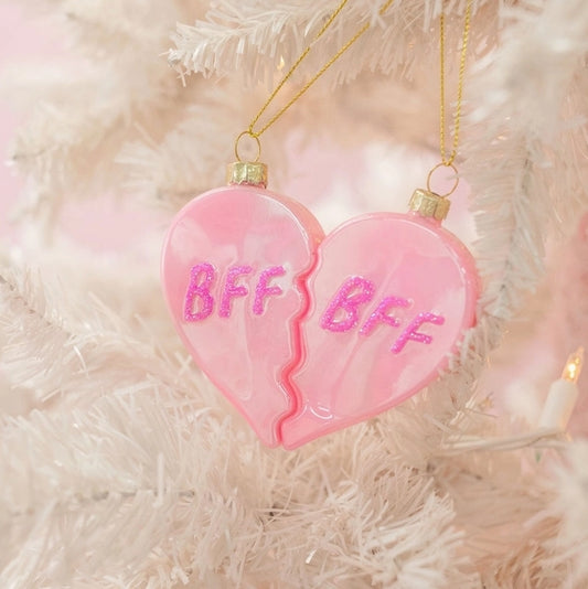 BFF Heart Christmas Glass Ornament