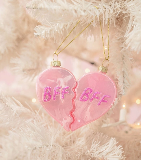 BFF Heart Christmas Glass Ornament