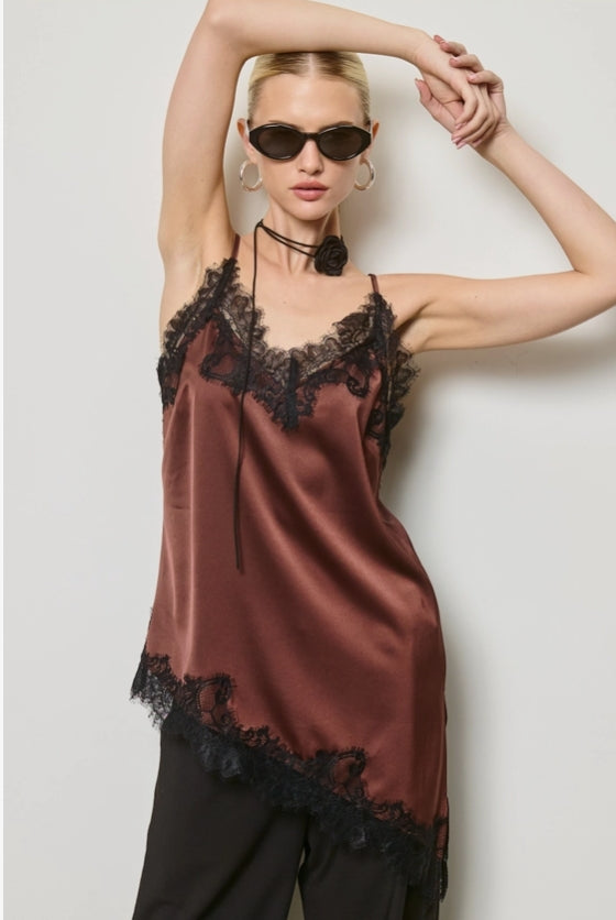 Lace Trim Satin Tank