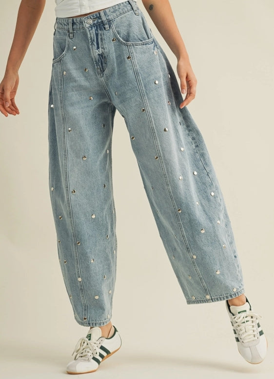 Studded Barrel Jeans