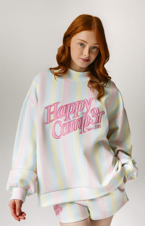 Happy Camp3r: Sherbet Stripes Applique Mockneck