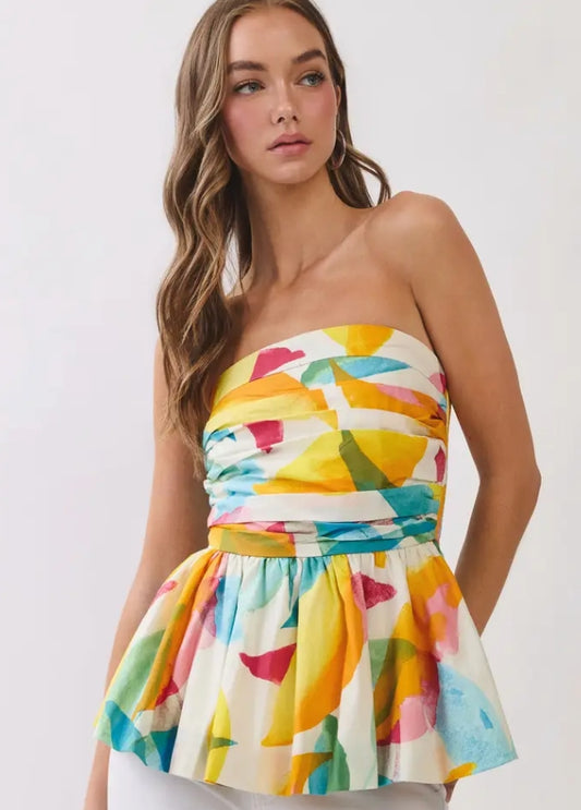 Abstract Strapless Top