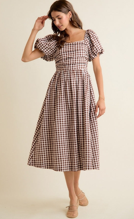 Gingham Lace Trim Midi Dress