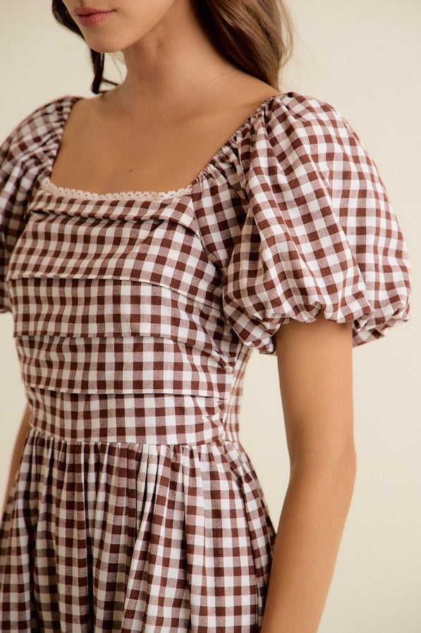 Gingham Lace Trim Midi Dress