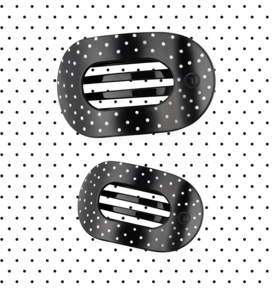 Teleties: Black Polka Dot Party Flat Round Hair Clip