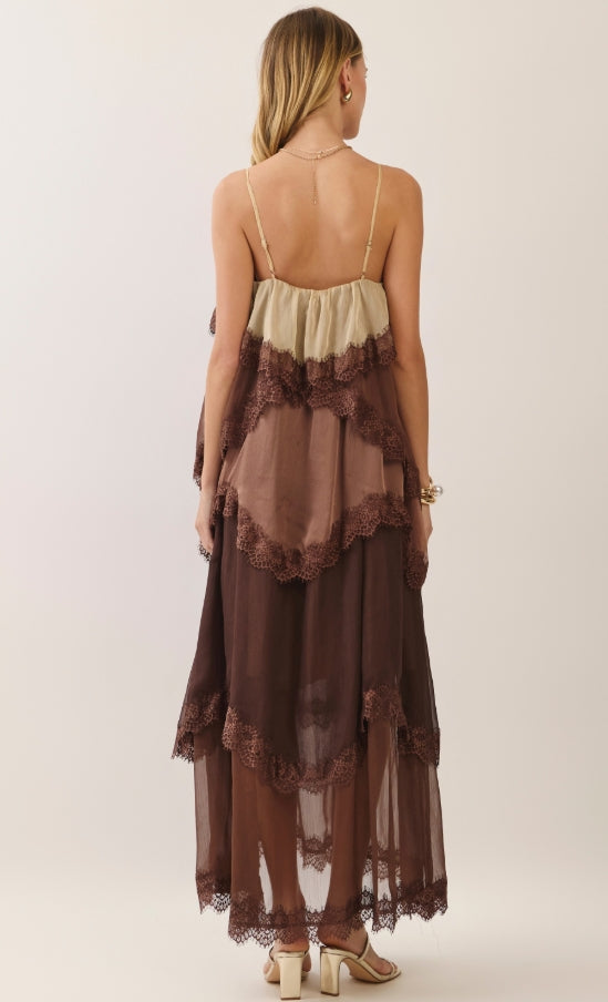 Colorblock Lace Trim Maxi