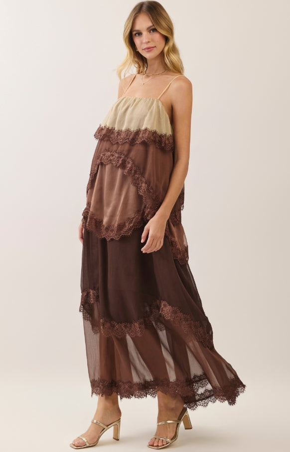 Colorblock Lace Trim Maxi