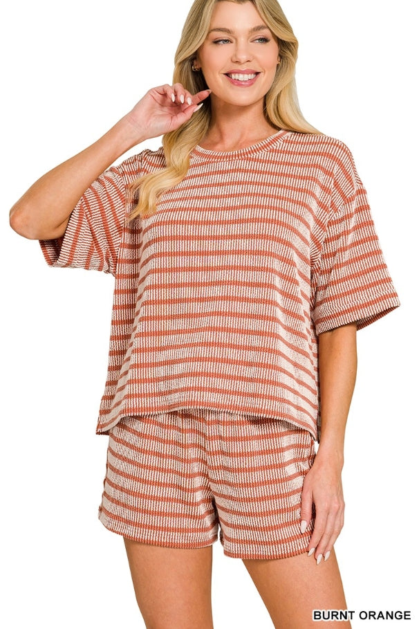 Raised Rib Striped Tee & Shorts Set