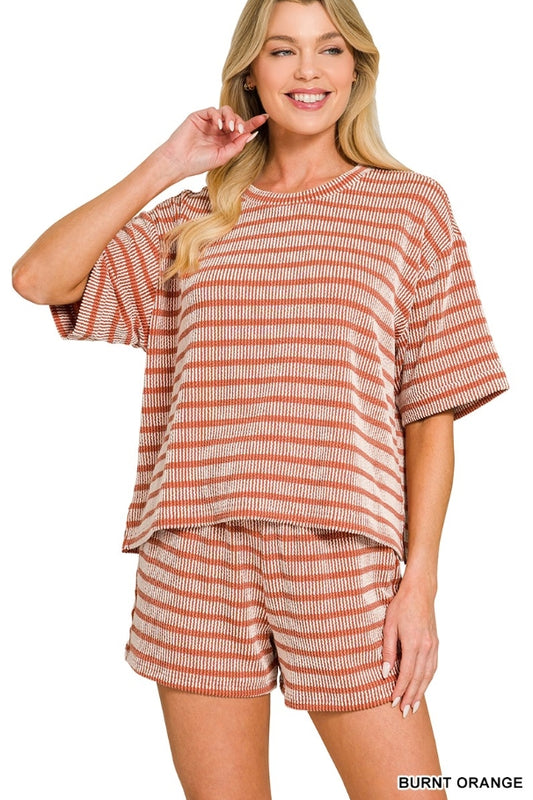 Raised Rib Striped Tee & Shorts Set