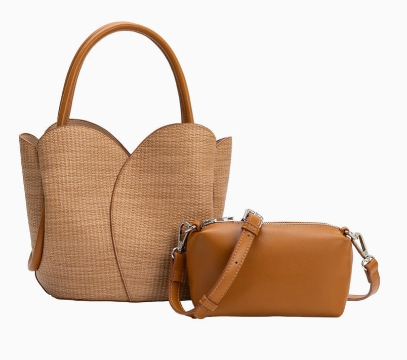 Tulip Raffia Handle Bag