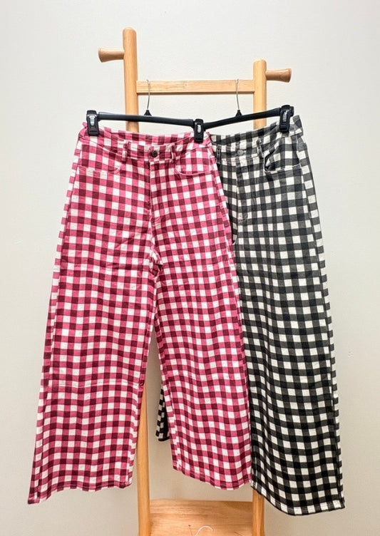 Wide Leg Gingham Pants