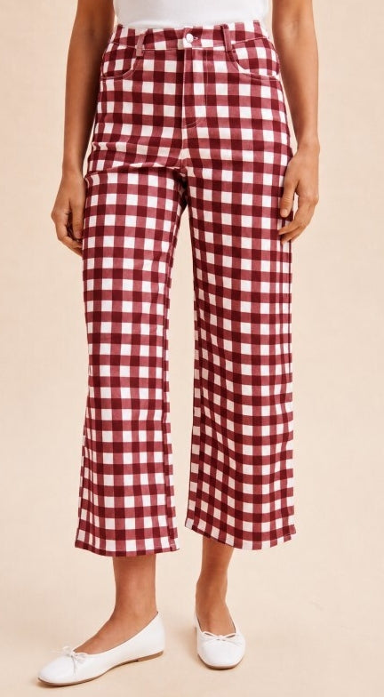 Wide Leg Gingham Pants