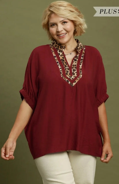 Leopard Trim Top - Curvy