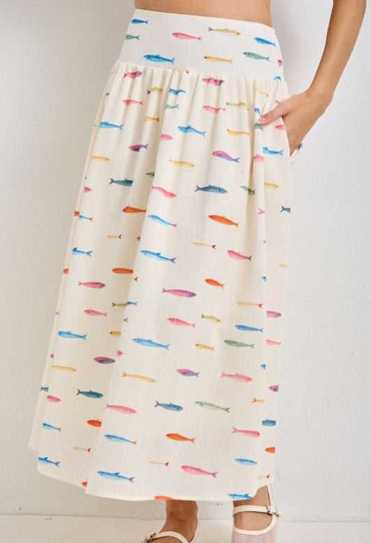 Fish Print Midi Skirt