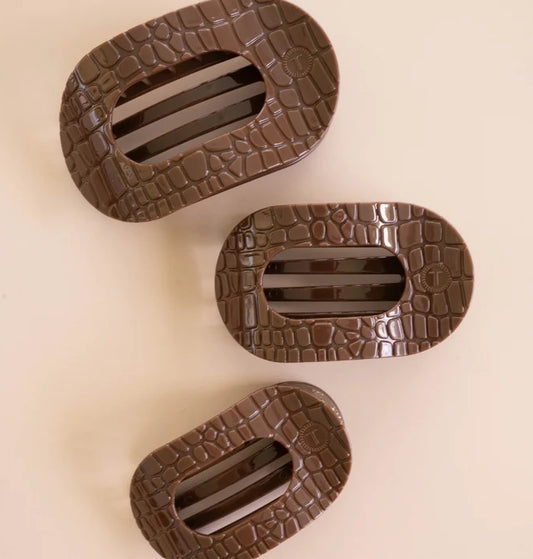 Teleties: Brown Crocodile Flat Round Clip
