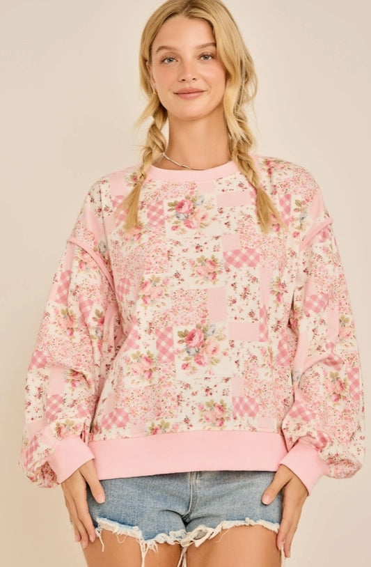Oversized Patchwork Floral Crewneck