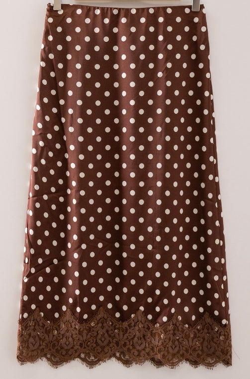 Polka Dot + Lace Midi Skirt
