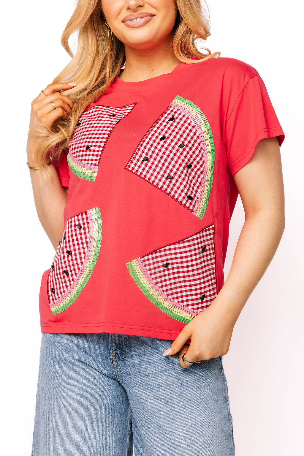 QOS Red Gingham Watermelon Tee