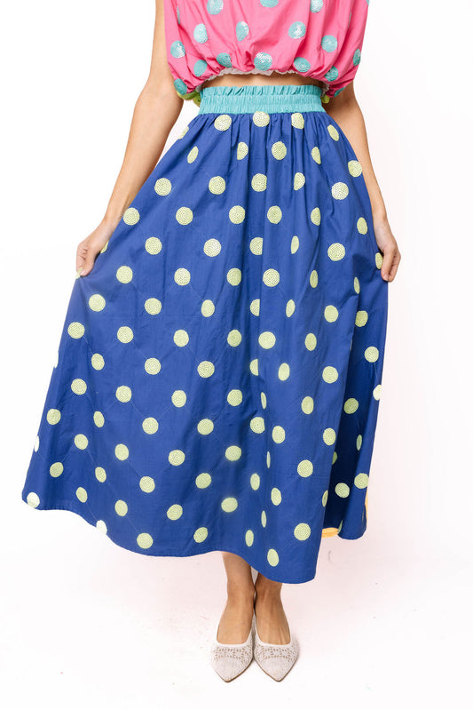 QOS Color Block Polka Dot Midi Skirt