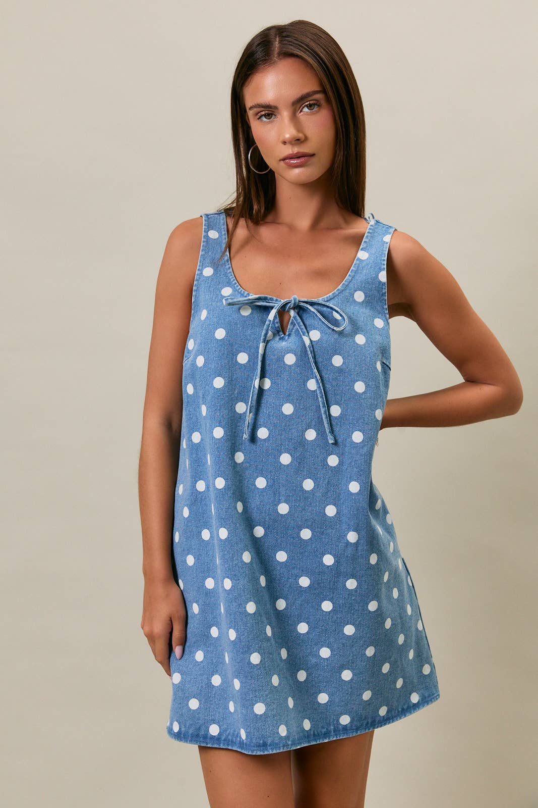 Polka Dot Denim Mini Dress