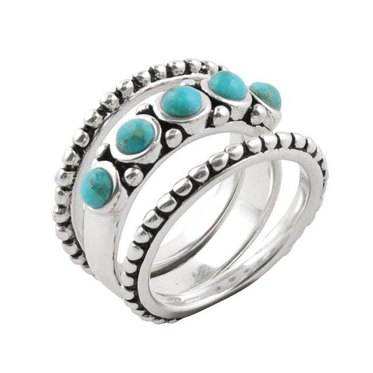 Triple Blue Turquoise and Silver Stack Ring