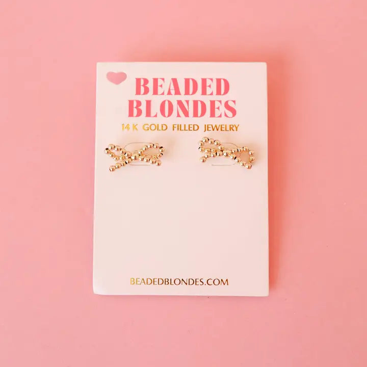 Beaded Blondes Gold Bow Earrings