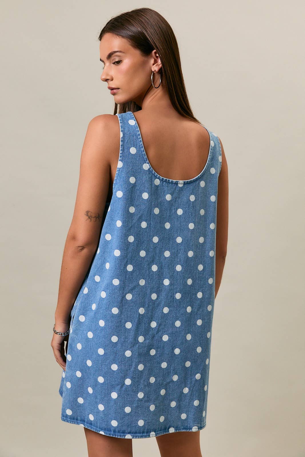 Polka Dot Denim Mini Dress