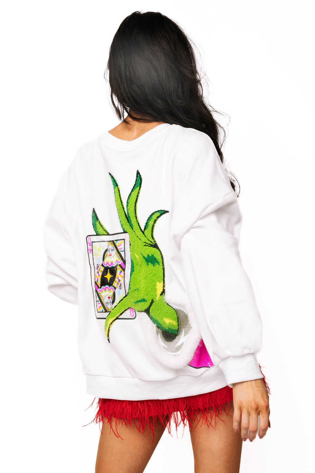 QOS Grinch Holding QOS Card Sweatshirt