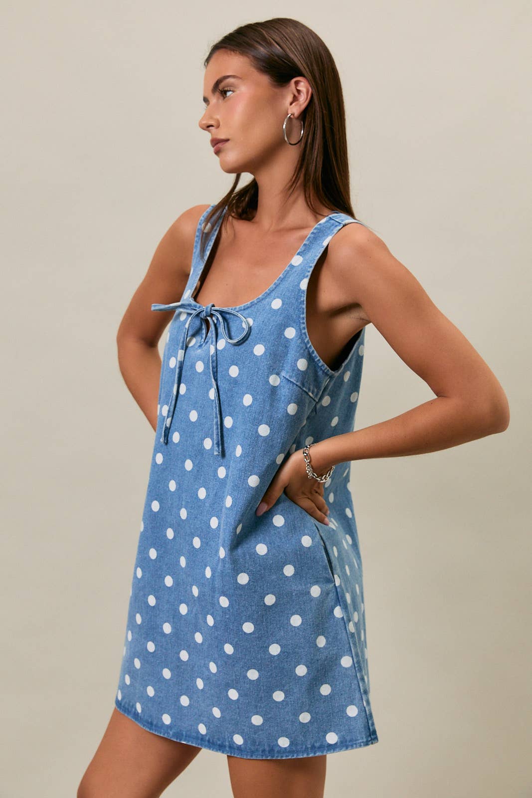 Polka Dot Denim Mini Dress