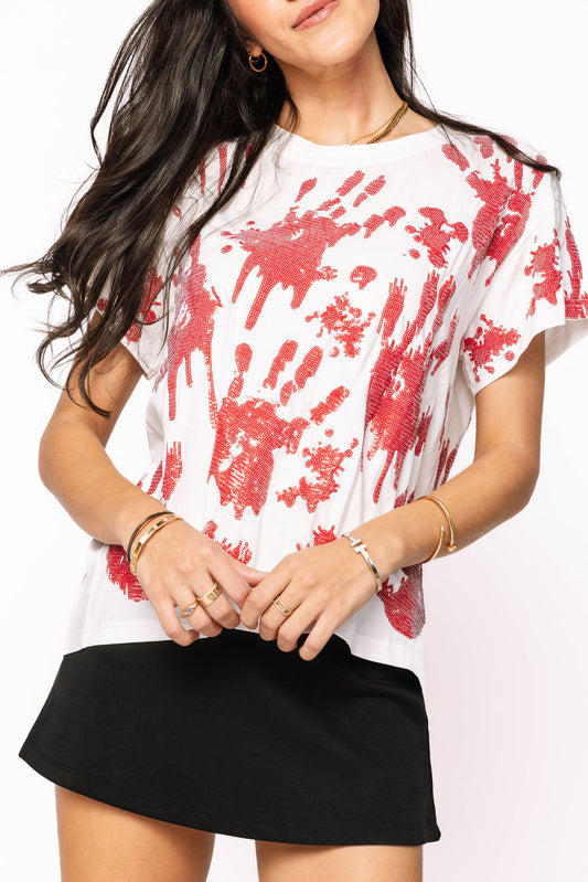 QOS Sequin Bloody Hands Tee